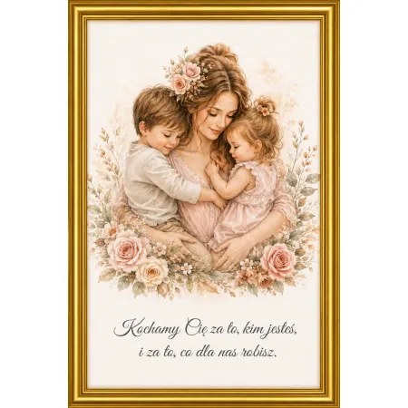 Plakat A4 „Kochamy Cię Mamo” – z szybką pleksi